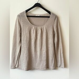 Eileen Fisher 100% Linen Oversized Scoop Neck Sweater Tan Loose Knit large